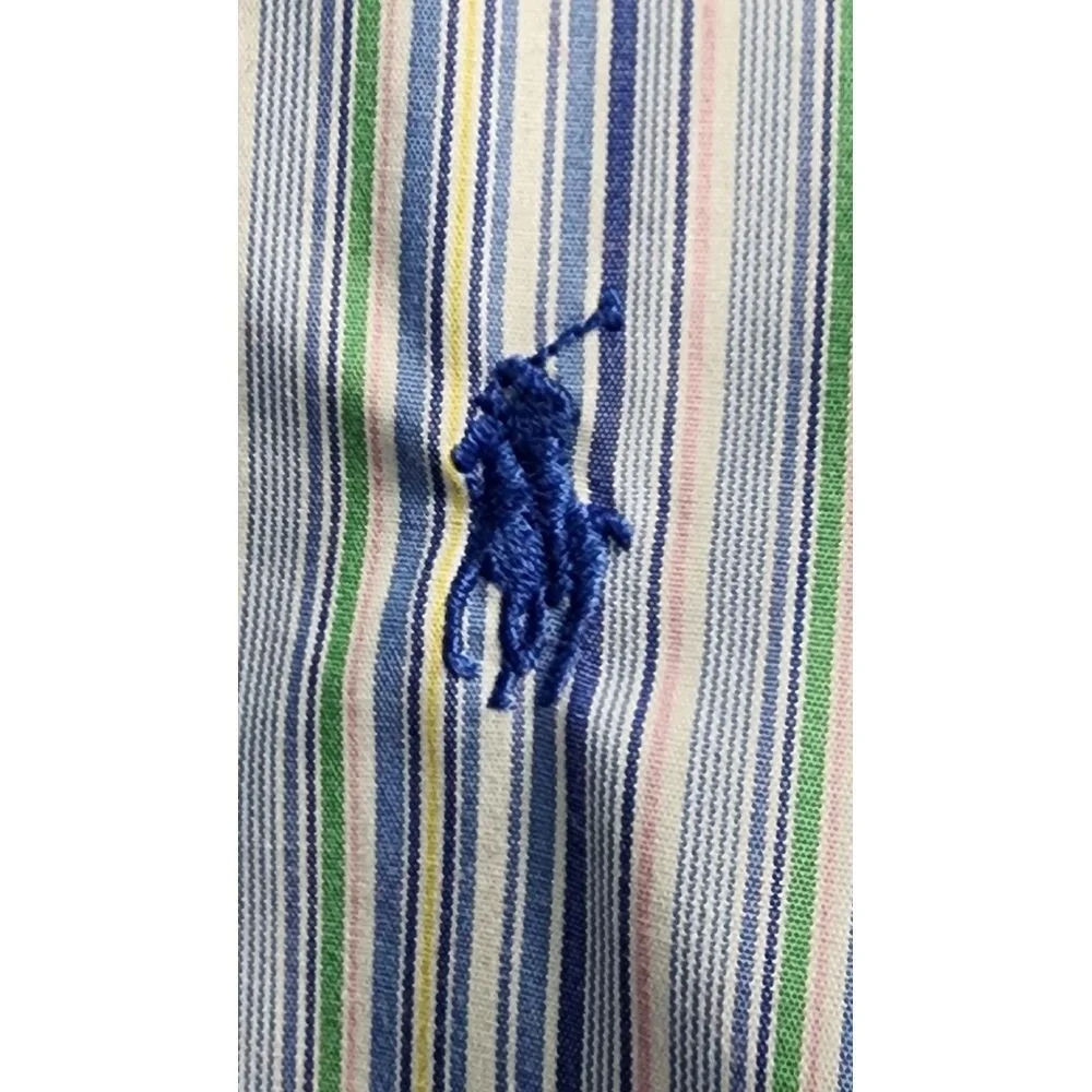 Polo Ralph Lauren Slim Fit Striped Dress Shirt Easy Care Cotton Blue Multi 15/38